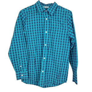 Boys' OLD NAVY Button-Up Shirt Top Teal Navy Blue Plaid SZ XL Extra Checkerboard